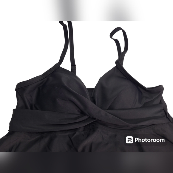 Women Two Piece Tankini Swimsuits Ruffle Tops with Boyshort Bathing Suit Black S - Picture 4 of 15